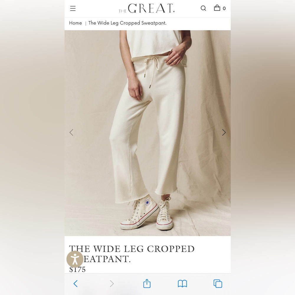 THE GREAT. Wide Leg Cropped sweatpants